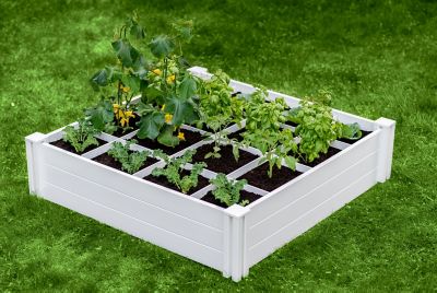 Vita Classic 48 x 48 x 11in. Vinyl Raised Garden Bed with Grid, White