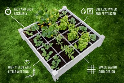 Image showing  Classic 48 x 48 x 11in. Vinyl Raised Garden Bed with Grid, White