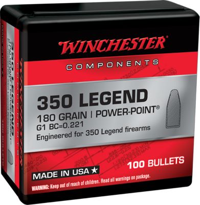 Winchester Ammo .350 Legend 180-Grain Power Point Reloading Rifle Bullets, 100 Rounds
