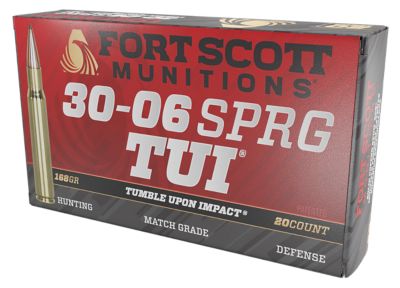 Fort Scott Munitions Tumble Upon Impact (TUI) .30-06 Springfield 168-Grain Solid Copper Spun Rifle Ammunition, 20 Rounds