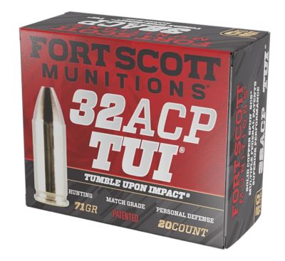 Fort Scott Munitions Tumble Upon Impact (TUI) .32 ACP 71-Grain Solid Copper Spun Handgun Ammunition, 20 Rounds