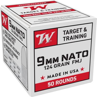 Winchester Ammo 9mm NATO 124-Grain Full Metal Jacket Handgun Ammunition, 50 Rounds