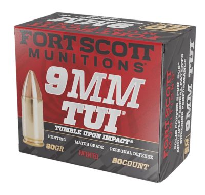 Fort Scott Munitions Tumble Upon Impact (TUI) 9mm Luger 80-Grain Solid Copper Spun Handgun Ammunition, 20 Rounds, 9MM080SCV