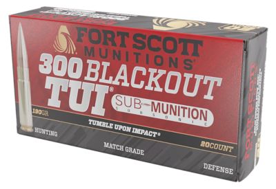 Fort Scott Munitions Tumble Upon Impact (TUI) .300 AAC Blackout 190-Grain Solid Copper Spun Rifle Ammunition, 20 Rounds