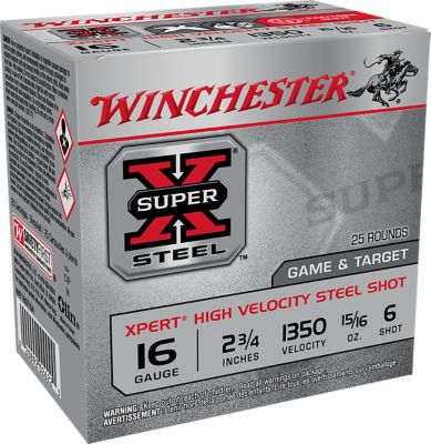 Winchester Ammo 16-Gauge Super X Xpert High Velocity Steel 6-Shot Shotgun Shells, 2.75 in., 15/16 oz., 25 Rounds