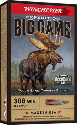 Winchester Ammo Expedition Big Game .308 Win 168-Grain Nosler AccuBond Long-Range Rifle Ammunition, 20 Rounds
