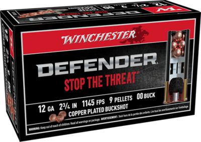 Winchester Ammo 12-Gauge Defender Copper-Plated 9-Pellet Shotgun Shells, 00, 2.75 in., 10 Rounds