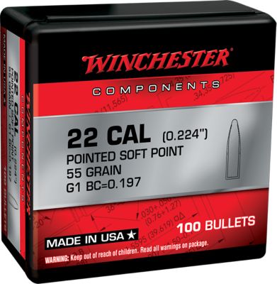 Winchester Ammo .223 Remington 55-Grain Pointed Soft Point Reloading Rifle Bullets, 100 Rounds