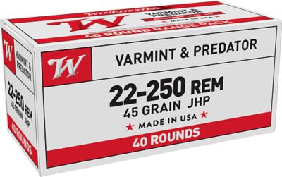 Winchester Ammo USA .22-250 Remington 45-Grain Jacketed Hollow Point Rifle Ammunition, 40 Rounds