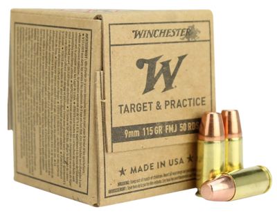 Winchester Ammo USA 9mm Luger 115-Grain Full Metal Jacket Handgun Ammunition, 50 Rounds