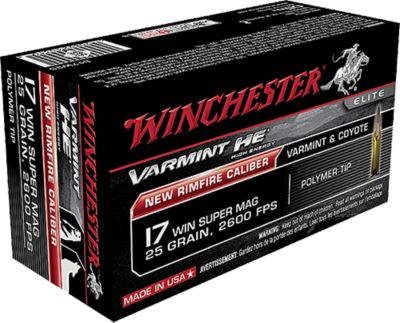 Winchester Ammo Varmint HE .17 Winchester Super Magnum 25-Grain Polymer Tip Rimfire Ammunition, 50-Rounds
