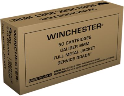 Winchester Ammo Service Grade 9mm Luger 115-Grain Full Metal Jacket Handgun Ammunition, 50 Rounds