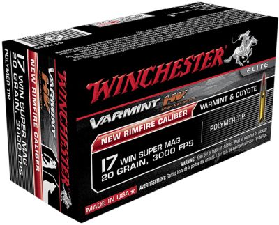 Winchester Ammo Varmint HV .17 Winchester Super Magnum 20-Grain Polymer Tip Rimfire Ammunition, 50-Rounds