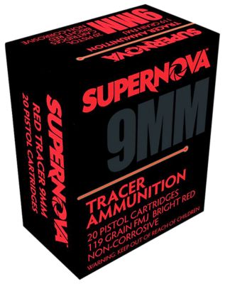 EAA Supernova Red Tracer Non-Corrosive 9mm Luger 119-Grain Full Metal Jacket Handgun Ammunition, 20 Rounds