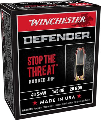 Winchester Ammo Defender .40 S&W 165-Grain Bonded Jacket Hollow Point Handgun Ammunition, 20 Rounds