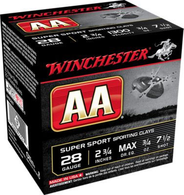 Winchester Ammo 28-Gauge AA Sporting Clay 7.5-Shot Shotgun Shells, 2.75 in., 3/4 oz., 100 Rounds