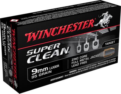 Winchester Ammo Super Clean 9mm Luger 95-Grain Lead Free Full Metal Jacket Handgun Ammunition, 50 Rounds