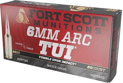 Fort Scott Munitions Tumble Upon Impact (TUI) 6mm ARC 90-Grain Solid Copper Spun Rifle Ammunition, 20 Rounds