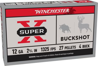 Winchester Ammo 12-Gauge Super X 27-Pellet Buckshot Shotgun Shells, #4, 2.75 in., 5 Rounds