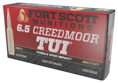 Fort Scott Munitions Tumble Upon Impact (TUI) 6.5 Creedmoor 130-Grain Solid Copper Spun Rifle Ammunition, 20 Rounds