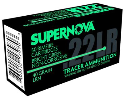 EAA Supernova Green Tracer Non-Corrosive .22 Long Rifle 40-Grain Lead Round Nose Rimfire Ammunition, 50 Rounds