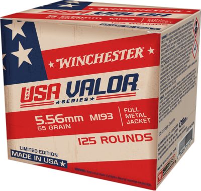Winchester Ammo USA Valor 5.56x45mm NATO 55-Grain Full Metal Jacket Rifle Ammunition, 125 Rounds