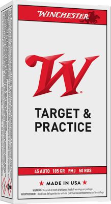 Winchester Ammo USA .45 ACP 185-Grain Full Metal Jacket Flat Nose Handgun Ammunition, 50 Rounds