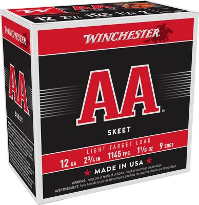 Winchester Ammo 12-Gauge AA Light Target 9-Shot Shotgun Shells, 2.75 in., 1-1/8 oz., 25 Rounds