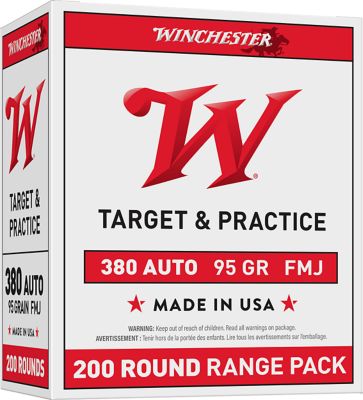 Winchester Ammo USA .380 ACP 95-Grain Full Metal Jacket Handgun Ammunition, 200 Rounds