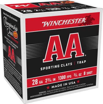 Winchester Ammo 28-Gauge AA Sporting Clay 8-Shot Shotgun Shells, 2.75 in., 3/4 oz., 25 Rounds