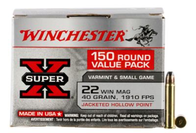 Winchester Ammo Super X .22 WMR 40-Grain Jacketed Hollow Point Rimfire Ammunition, 150-Rounds