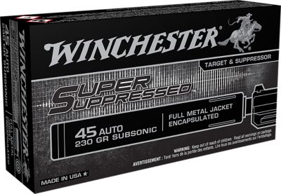 Winchester Ammo Super Suppressed .45 ACP 230-Grain Encapsulated Full Metal Jacket Handgun Ammunition, 50 Rounds