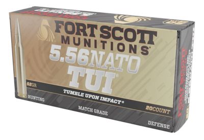 Fort Scott Munitions Tumble Upon Impact (TUI) 5.56x45mm NATO 62-Grain Solid Brass Spun Rifle Ammunition, 20 Rounds