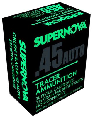 EAA Supernova Green Tracer Non-Corrosive .45 ACP 225-Grain Full Metal Jacket Handgun Ammunition, 20 Rounds