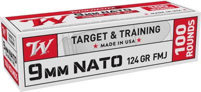 Winchester Ammo 9mm Luger 124-Grain Full Metal Jacket Handgun Ammunition, 100 Rounds