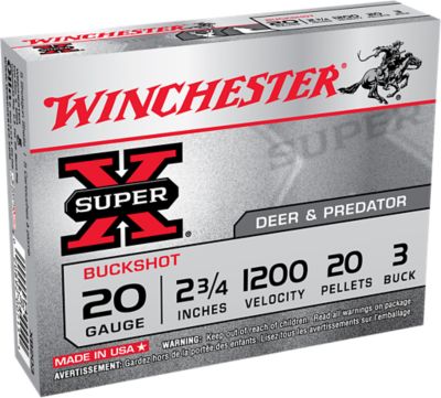 Winchester Ammo 20-Gauge Super X 20-Pellet Buckshot Shotgun Shells, #3, 2.75 in., 15 Rounds