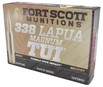 Fort Scott Munitions Tumble Upon Impact (TUI) .338 Lapua Magnum 250-Grain Solid Copper Spun Rifle Ammunition, 20 Rounds