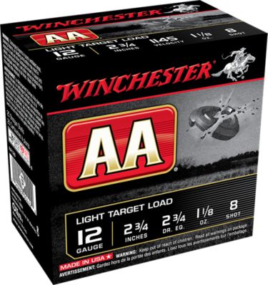 Winchester Ammo 12-Gauge AA Light Target 8-Shot Shotgun Shells, 2.75 in., 1-1/8 oz., 100 Rounds