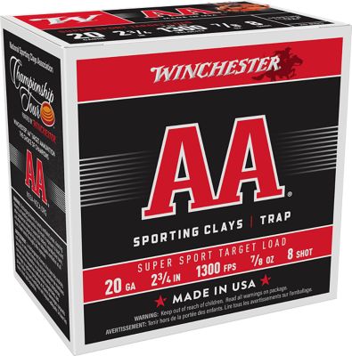 Winchester Ammo 20-Gauge AA Super Sport Sporting Clay 8-Shot Shotgun Shells, 2.75 in., 7/8 oz., 25 Rounds