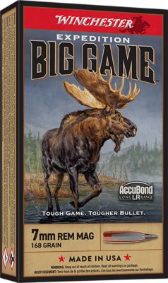 Winchester Ammo Expedition Big Game 7mm Remington Mag 168-Grain Nosler AccuBond Long-Range Rifle Ammunition, 20 Rounds