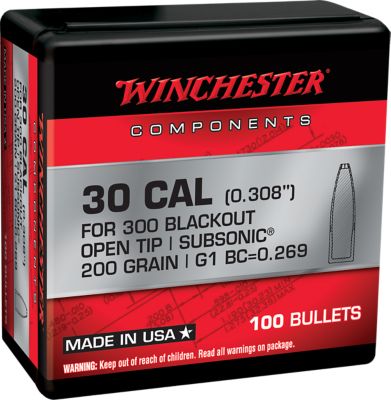 Winchester Ammo .300 AAC Blackout 200-Grain Open Tip Reloading Rifle Bullets, 100 Rounds