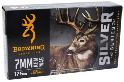 Browning Ammo Silver 7mm Remington Mag 175-Grain Plated Soft Point Rifle Ammunition, 20 Rounds