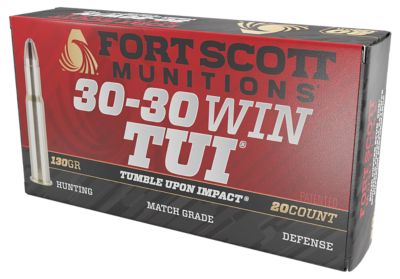 Fort Scott Munitions Tumble Upon Impact (TUI) .30-30 Win 130-Grain Solid Copper Spun Rifle Ammunition, 20 Rounds