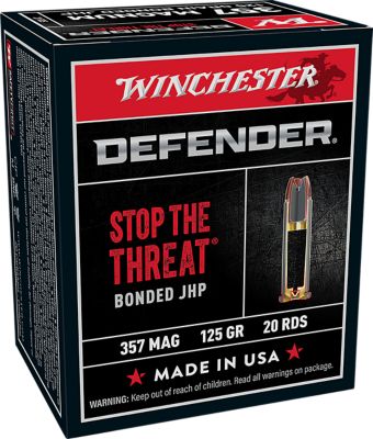 Winchester Ammo Defender .357 Magnum 125-Grain Bonded Jacket Hollow Point Handgun Ammunition, 20 Rounds