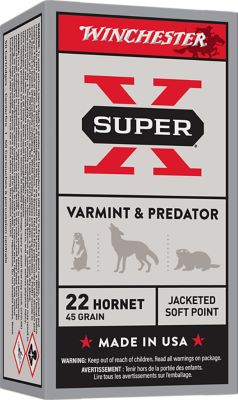Winchester Ammo Super X .22 Hornet 45-Grain Jacketed Soft Point Rifle Ammunition, 50 Rounds