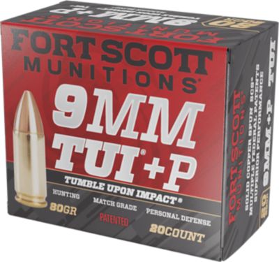 Fort Scott Munitions Tumble Upon Impact (TUI) 9mm 80-Grain Solid Copper Spun Handgun Ammunition, 20 Rounds