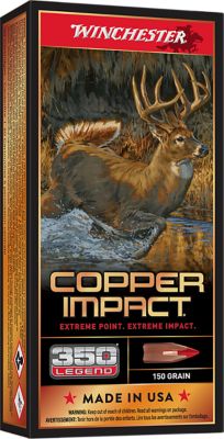 Winchester Ammo Copper Impact .350 Legend 150-Grain Copper Extreme Point Lead Free Rifle Ammunition, 20 Rounds