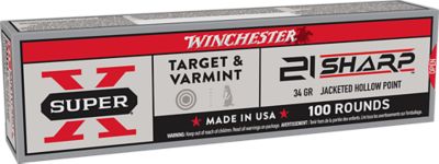 Winchester Ammo Super X .21 SHARP 34-Grain Jacketed Hollow Point Rimfire Ammunition, 100-Rounds