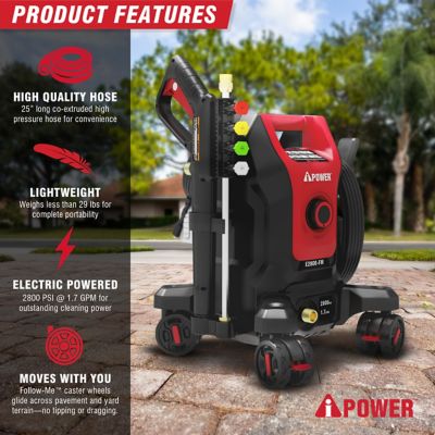 Image showing  Follow Me Electric Pressure Washer 2800 Max PSI 1.7 GPM Anti-Tipping Design with 5 Nozzles