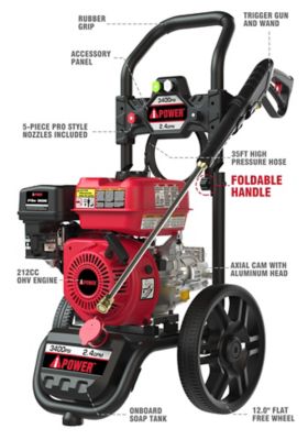 Image showing  Gas Powered Pressure Washer 3400 PSI 2.4 GPM With Onboard Soap Tank, with Spray Gun 5 Quick Connect Nozzles